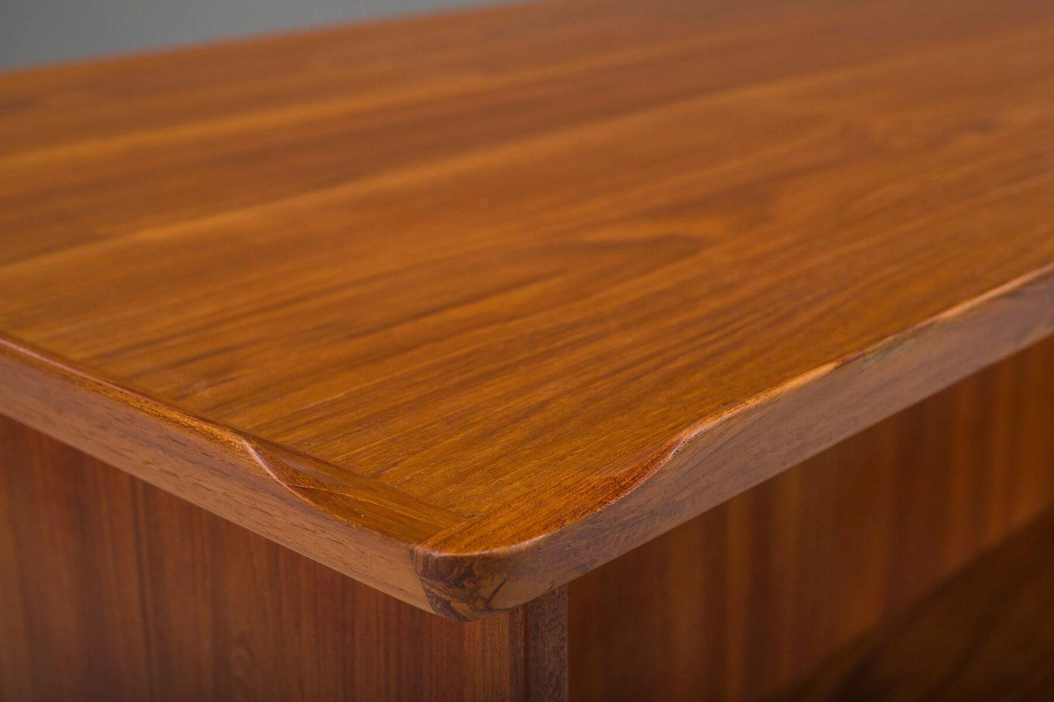 Mid-century Danish freestanding teak desk with raised lip edge, 1960s