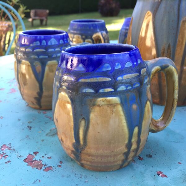 Service à cidre ou jus de fruit en grès émaillé Gilbert Méténier