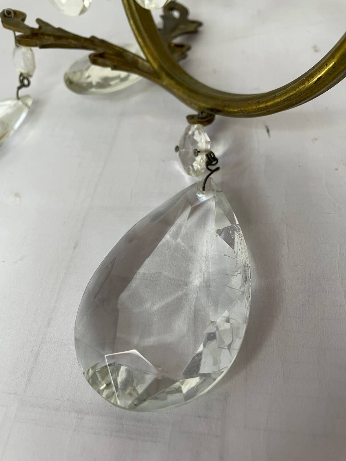 Pair of bronze and crystal wall lights