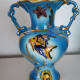 Vase ceroc monaco vintage 1960 blue and gold seahorse fish