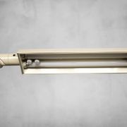 Beige plastic table lamp Lucifer, mid-century modern Scandinavian style.