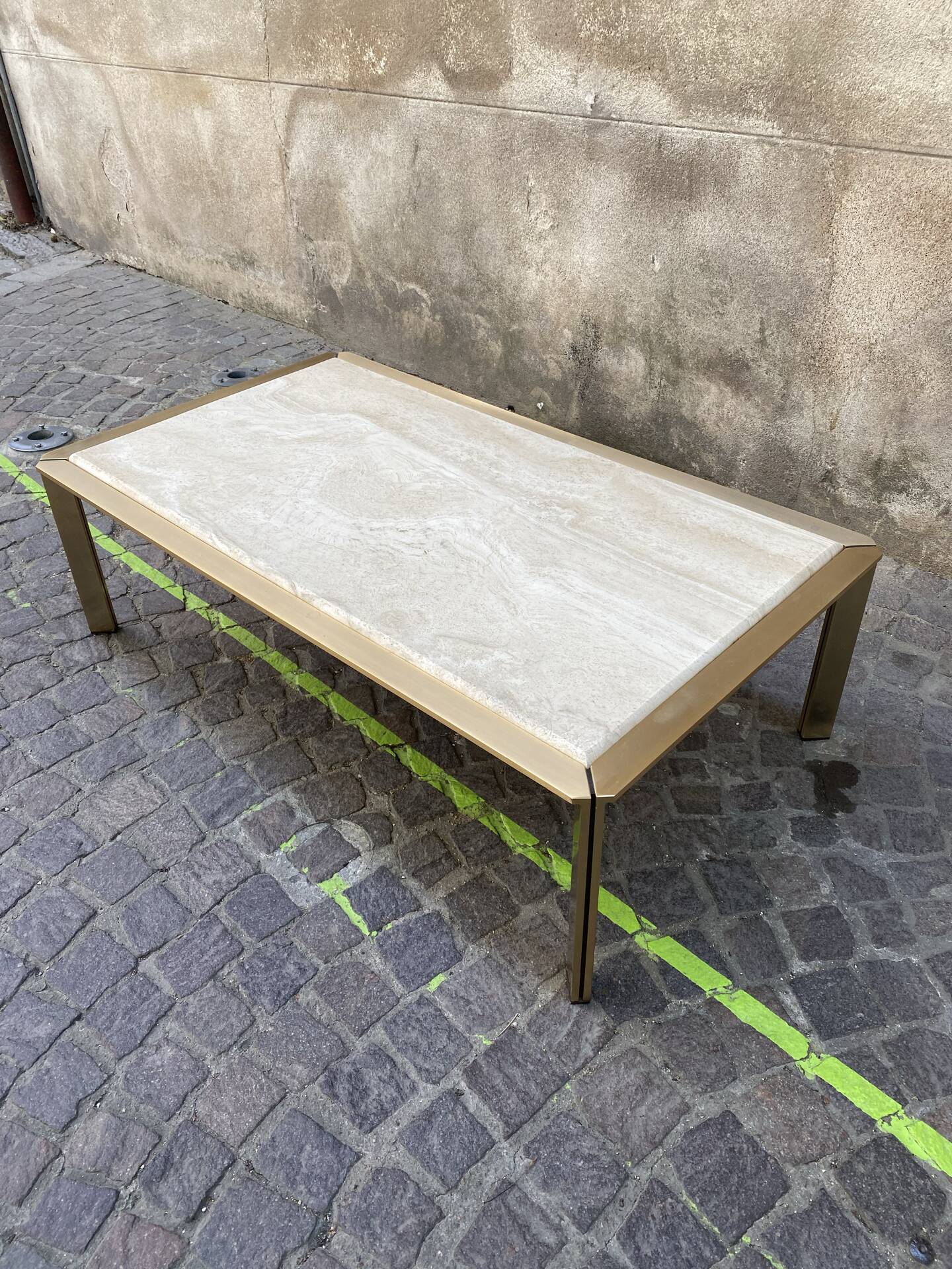 Brass and travertine coffee table