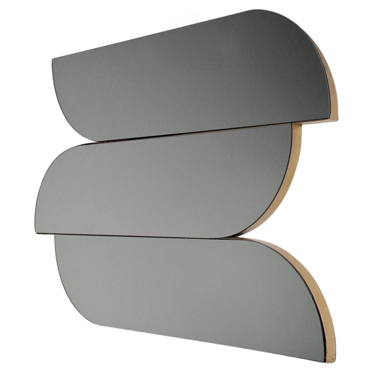Sculptural wall mirror with brass edges, Italy, 1970s