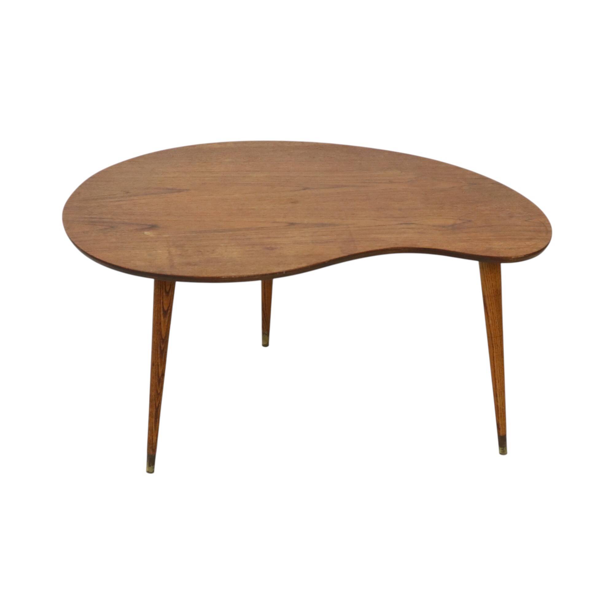 Solid Wood Kidney-Shaped Coffee Table Side Table 1960s
