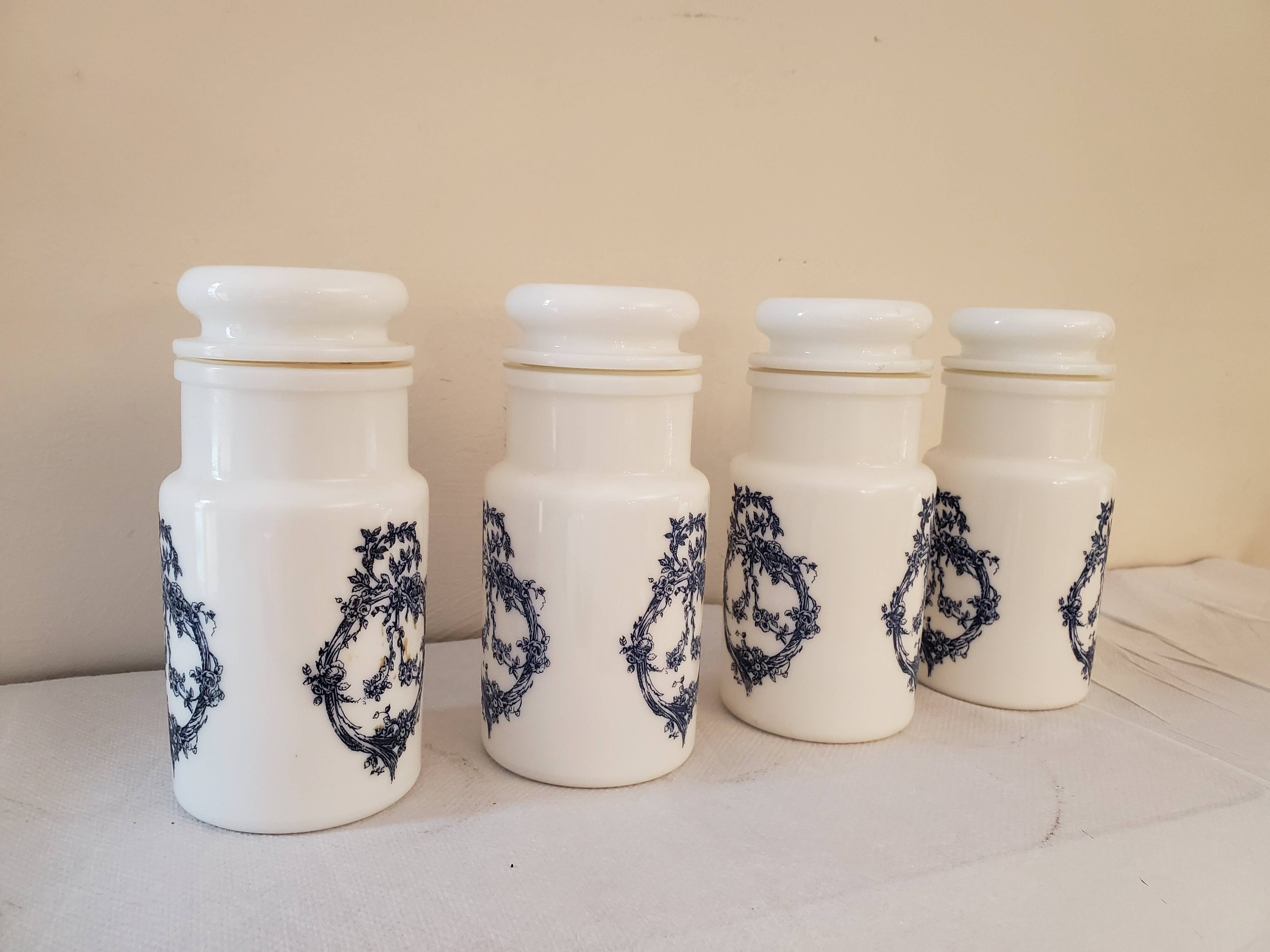 4 opaline bottles blue pattern