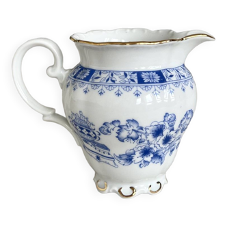 Vintage milk jug Seltsmann Weiden model Theresia fine white and blue porcelain with gold edging