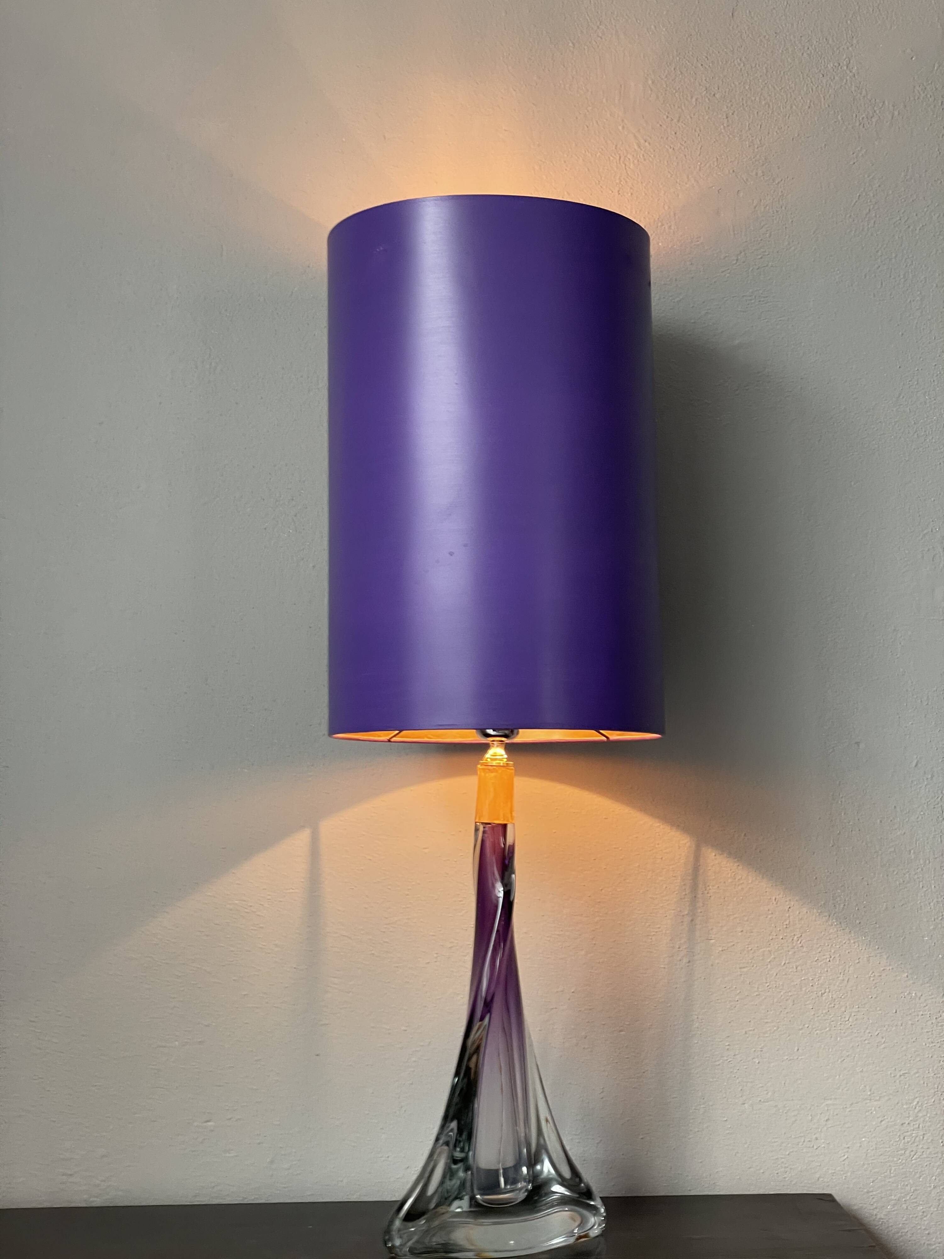 Large Purple Crystal Table Lamp, Signed by Vannes Le Chatel, France