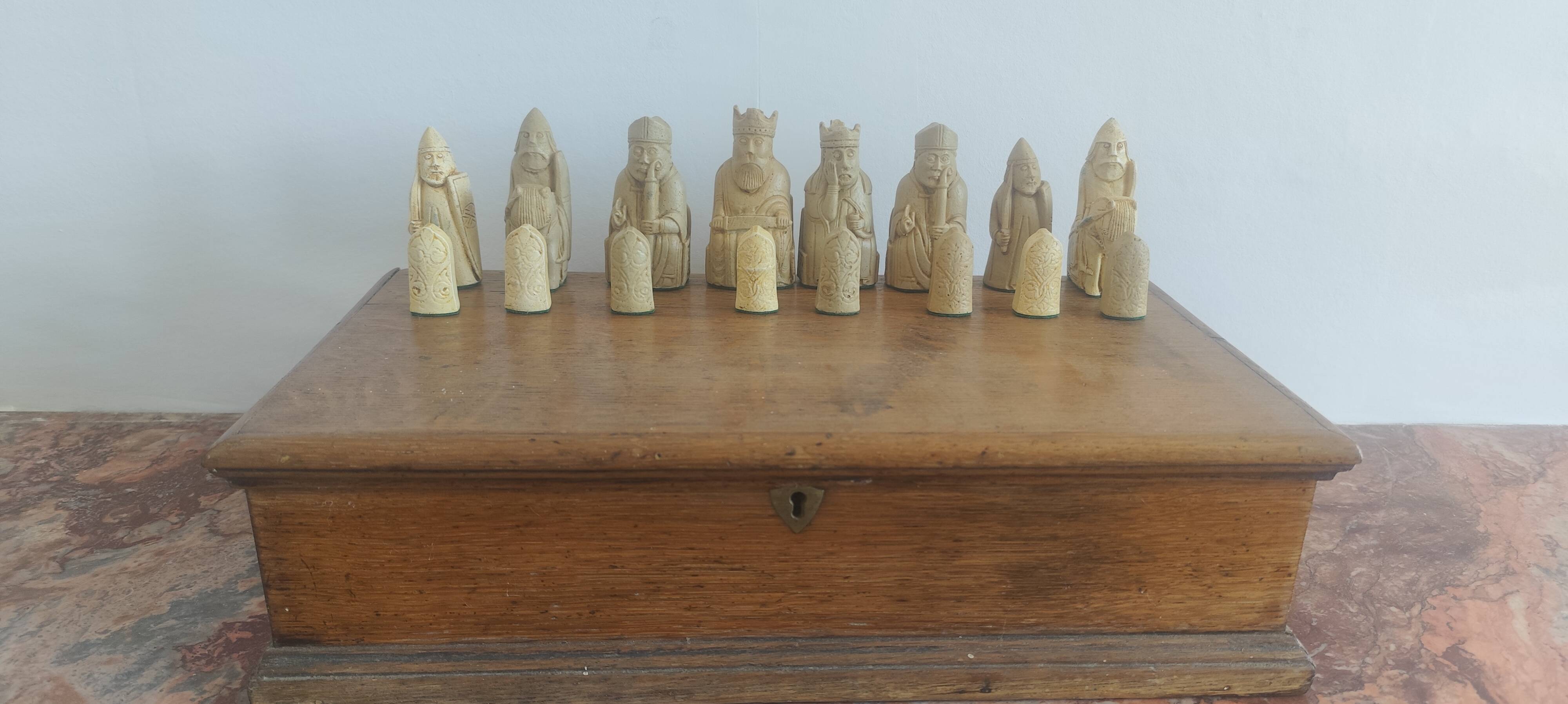 Museum Style Isle of Lewis Chessmen Replica Set with Handcrafted Wooden Box
