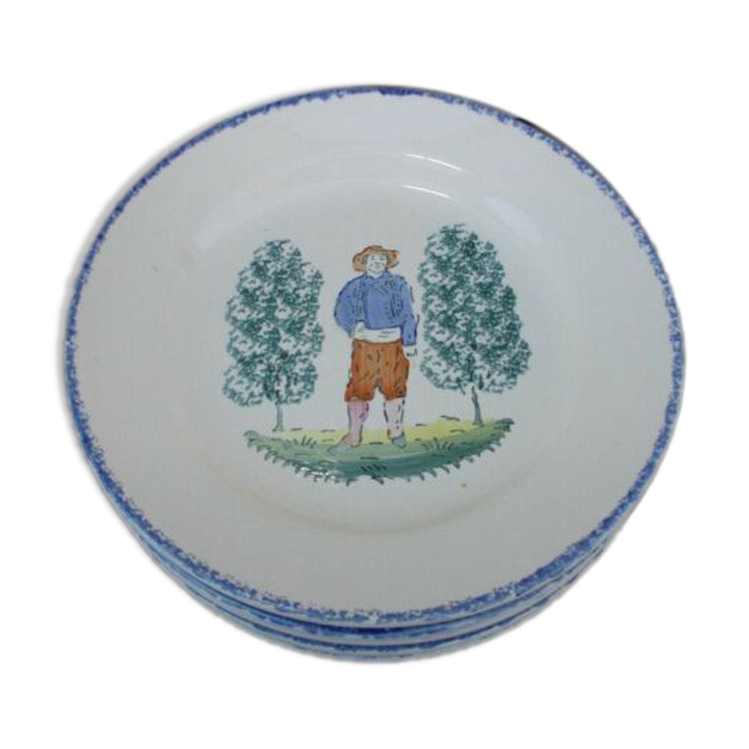 6 flat plates faience St Clément rural décor character