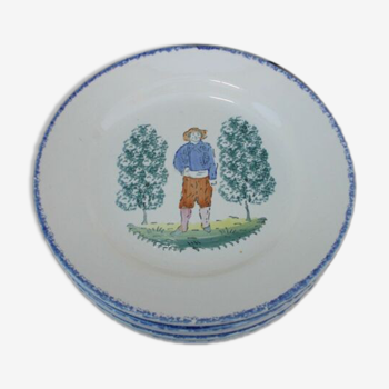 6 flat plates faience St Clément rural décor character