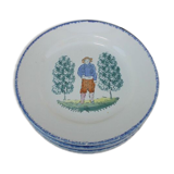 6 flat plates faience St Clément rural décor character