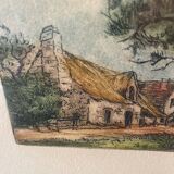 Colored etching in original Maison Bretonne frame