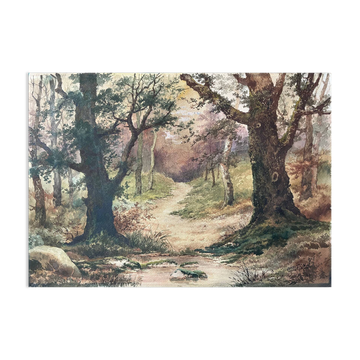 Watercolour painting signed Christen "Path in the Underwood" 19th century