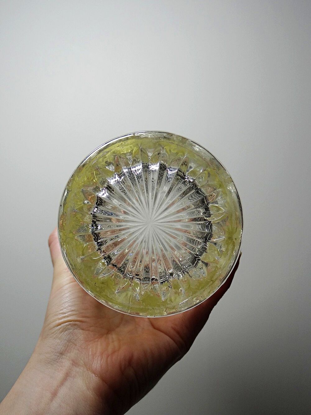 Large moulded glass vase, draped decoration, vintage 1960s.