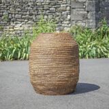 Very large old basket, burgundy straw and bramble, woven basket
