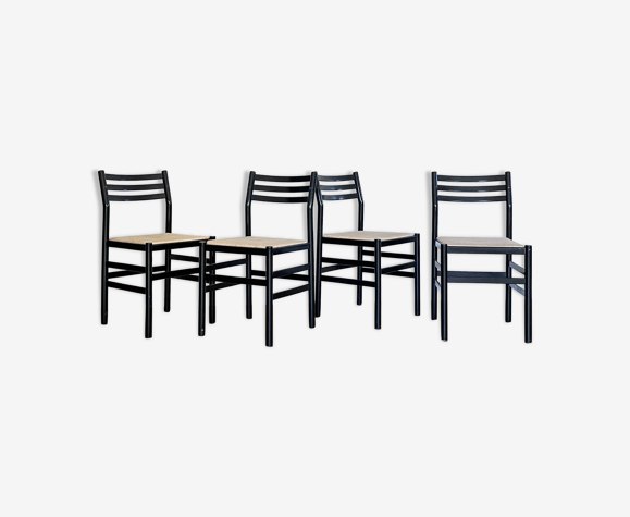 Set de 4 chaises noires italiennes 1970s