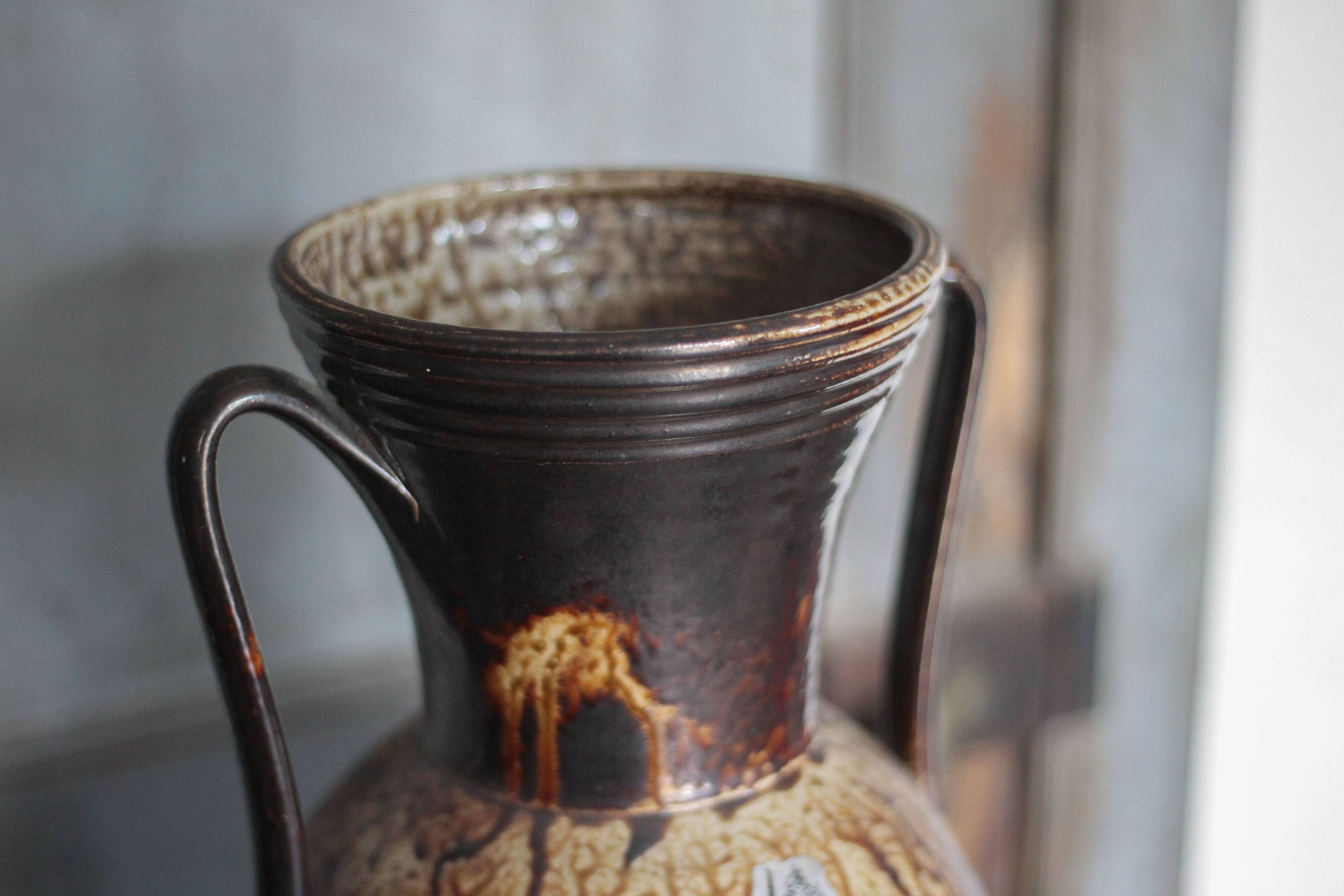 Large stoneware vase from Puisaye, vintage vase, vase with handles, interior decoration