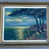 Old Oil Painting / Seaside Marine Panel Signed