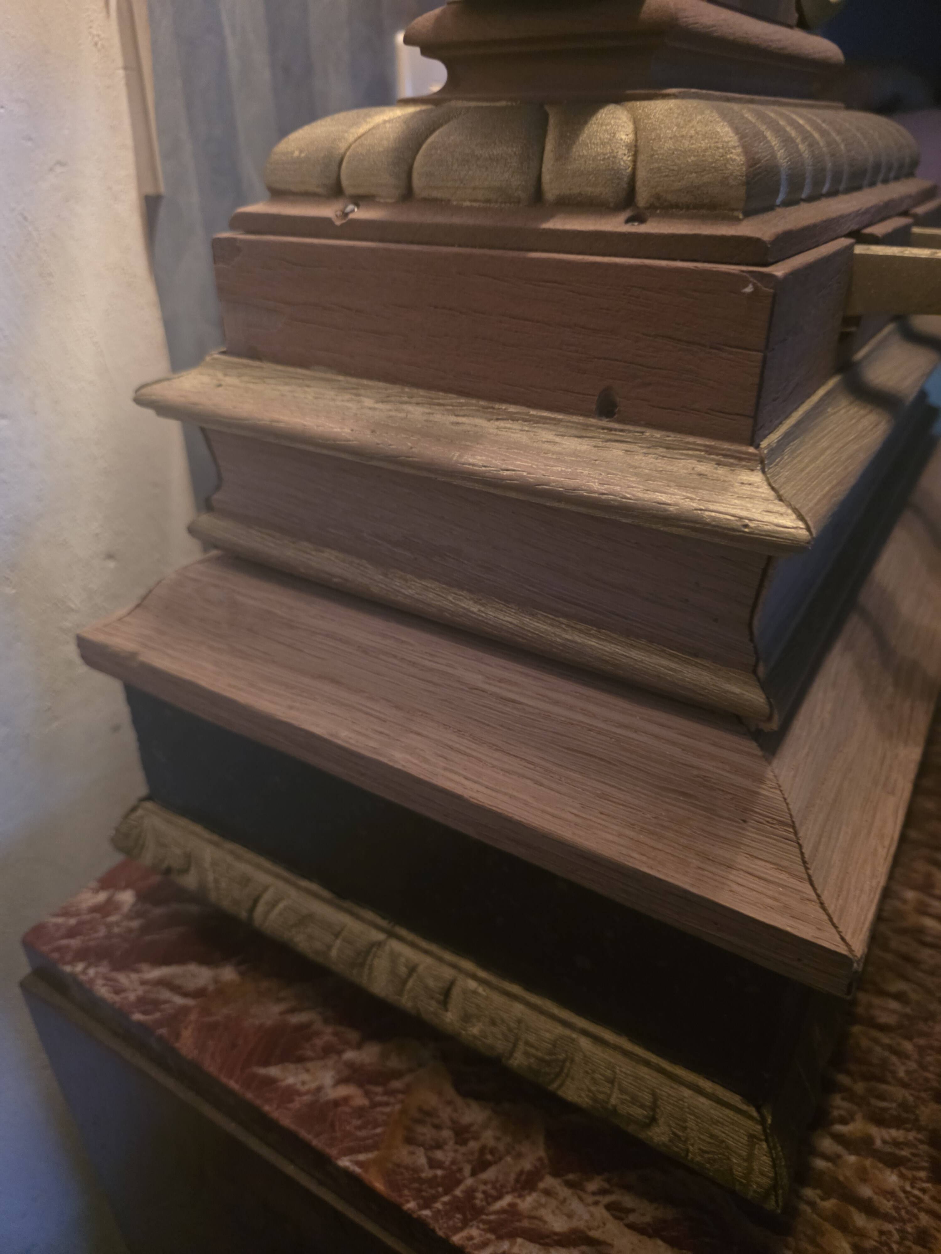 Monumental lyre lamp in oak and zinc (unique piece) 120cm in height.