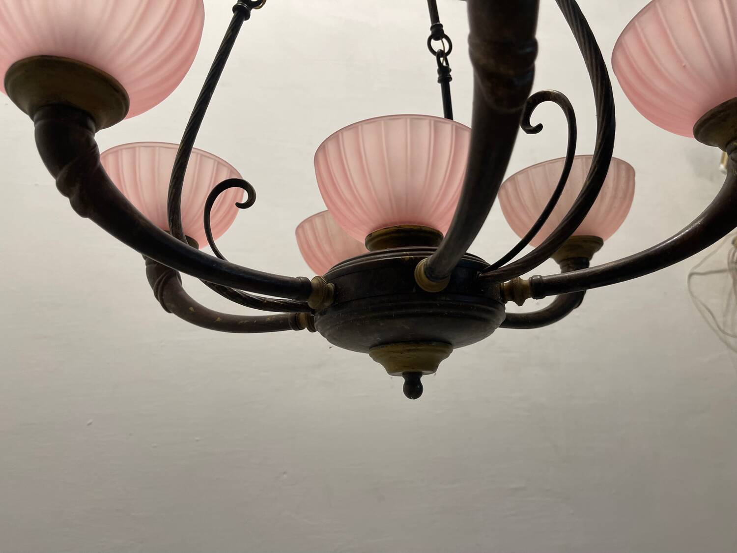 Pink Liberty Style Wrought Iron Chandelier 1960’s