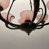 Pink Liberty Style Wrought Iron Chandelier 1960’s