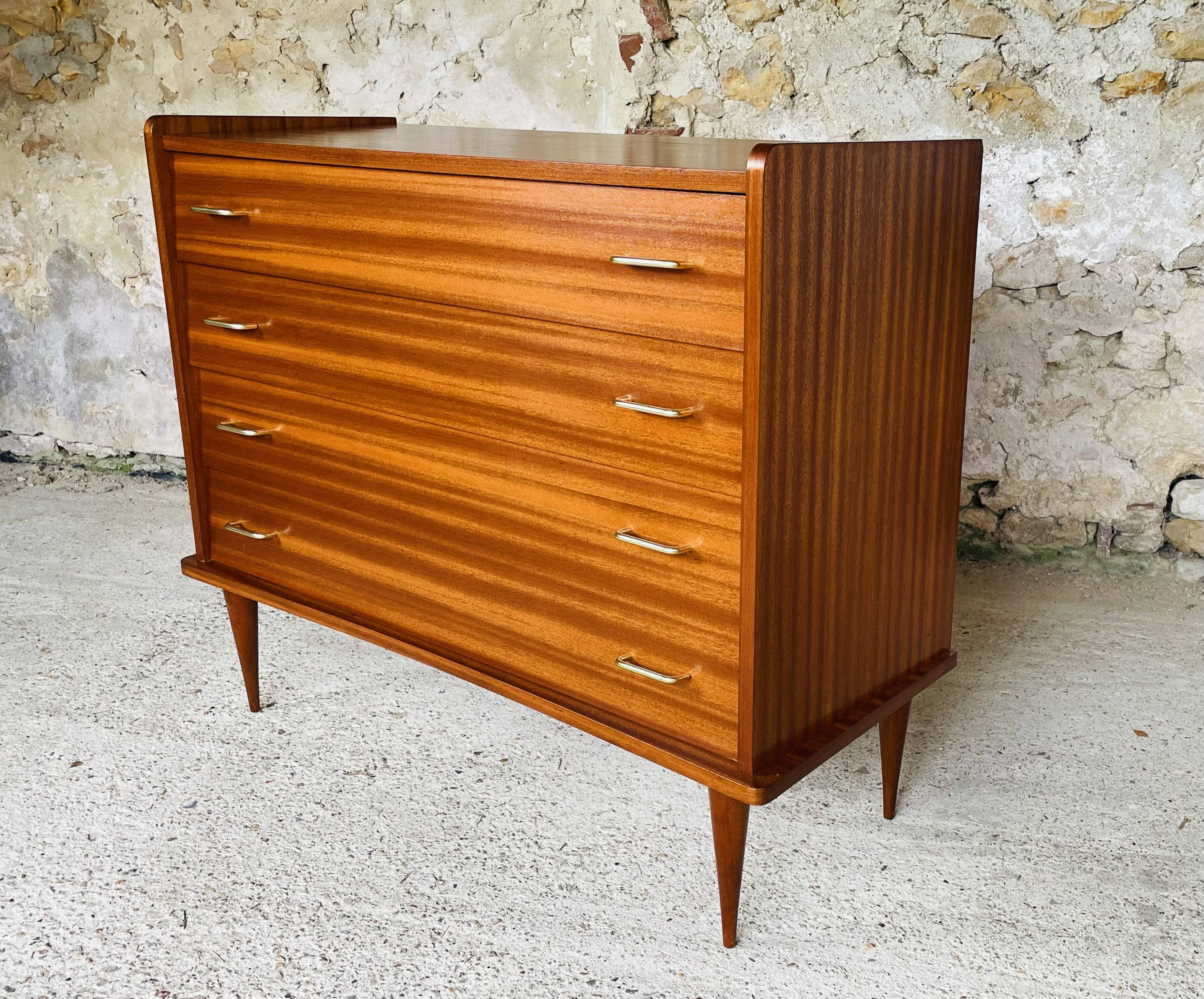 Large vintage chest of drawers with 4 drawers, Scandinavian style, circa 60's