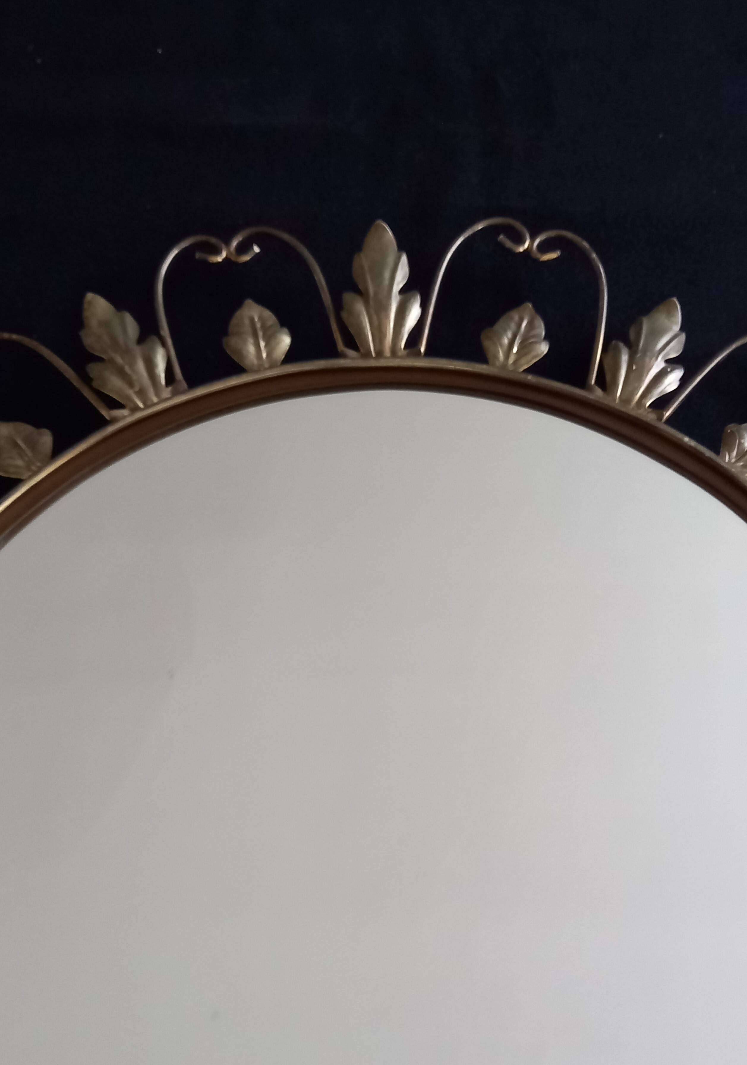 Large arched mirror with acanthus leaves and scrolls in gold metal from deknudt, 1960s