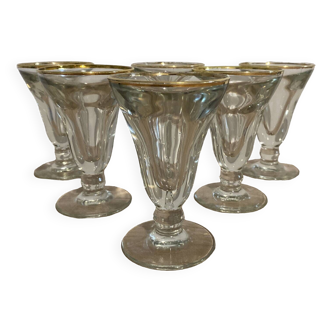 6 old bistrot glasses trumpeurs la rochere very thick with gilded edge