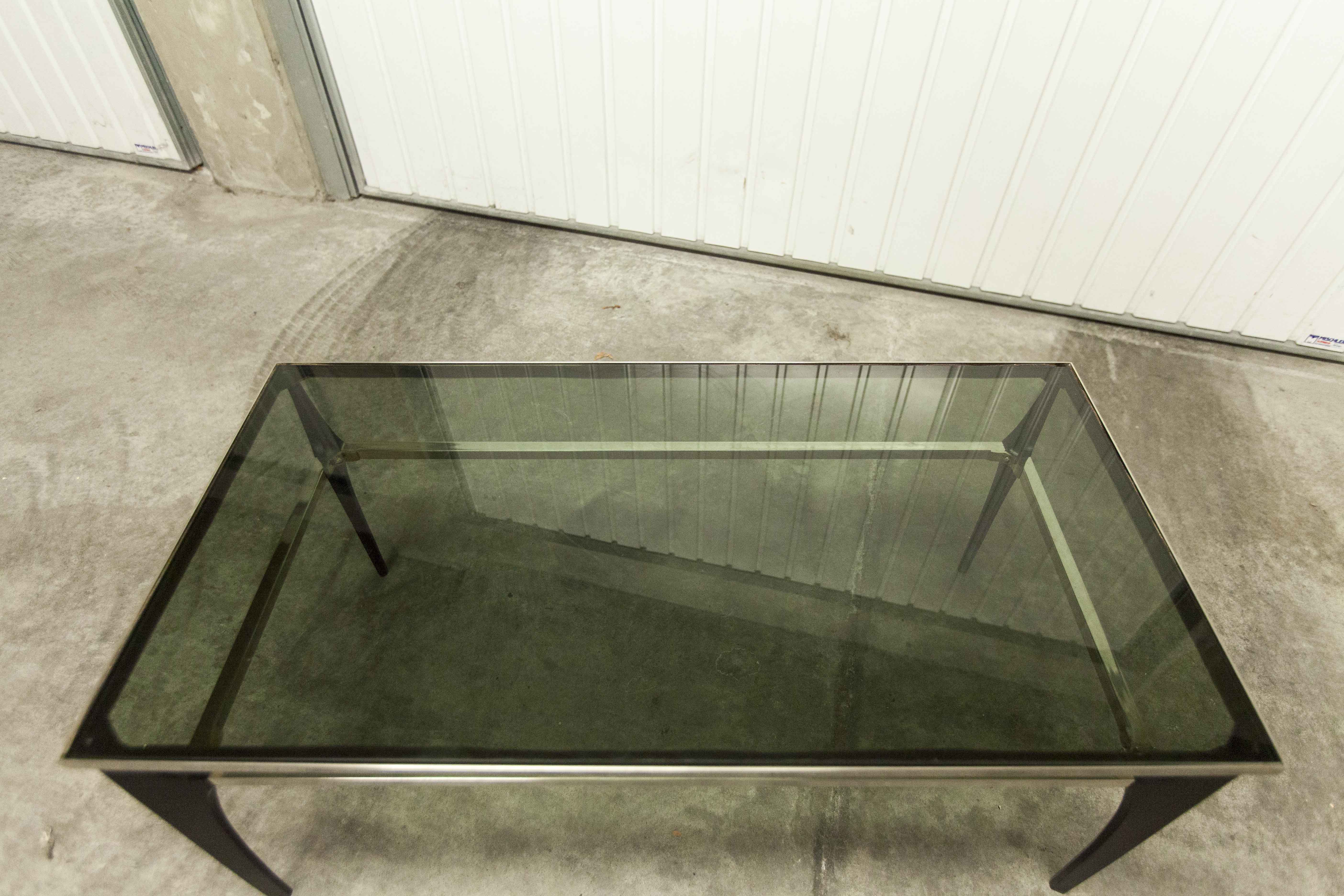 Coffee table Italian design 1960 restored black, chrome and smoked glass