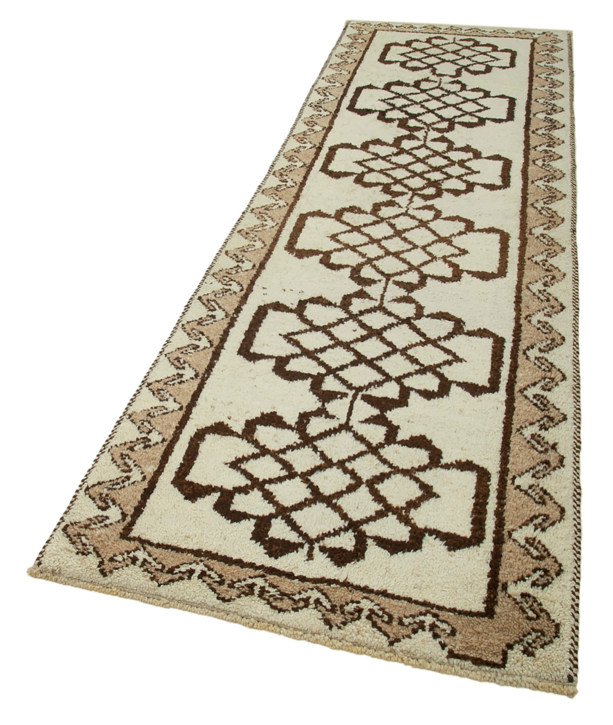 Handmade antique oriental beige runner rug 100 cm x 323 cm