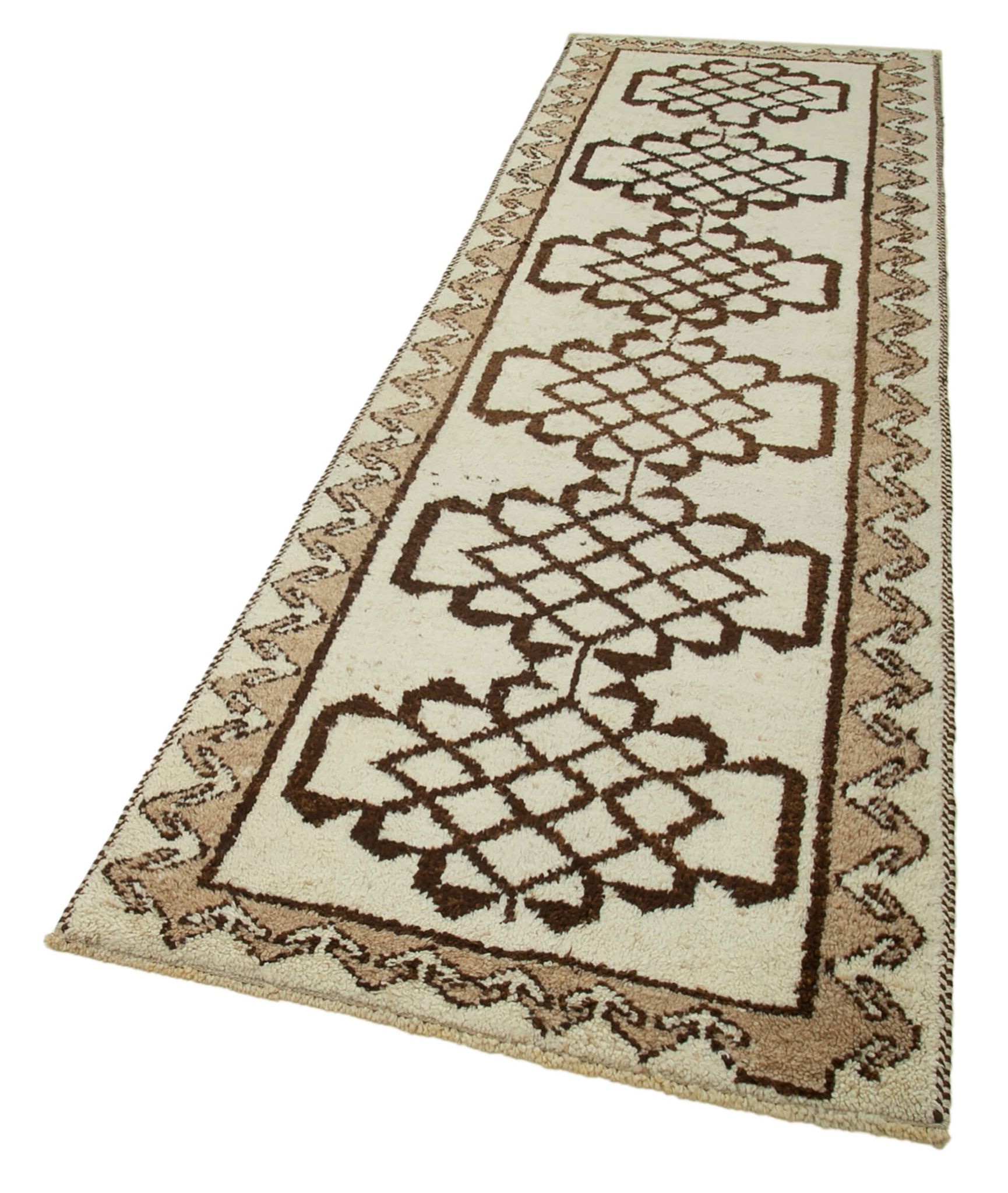 Handmade antique oriental beige runner rug 100 cm x 323 cm