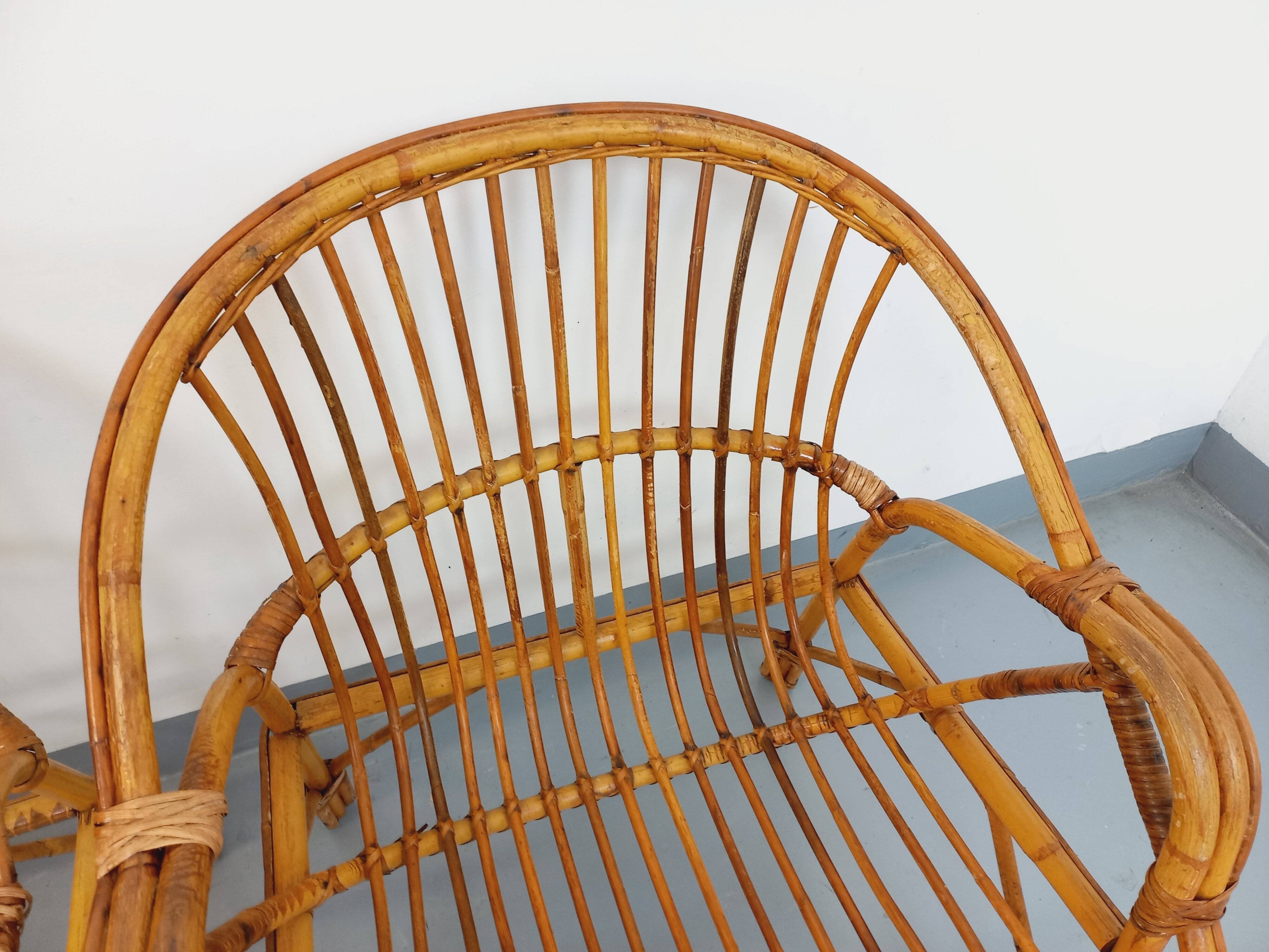 Set of 4 vintage rattan armchairs from the 60s