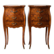 Pair of bedside tables with bombé shape, marquetry, and bronze in Louis XV style.