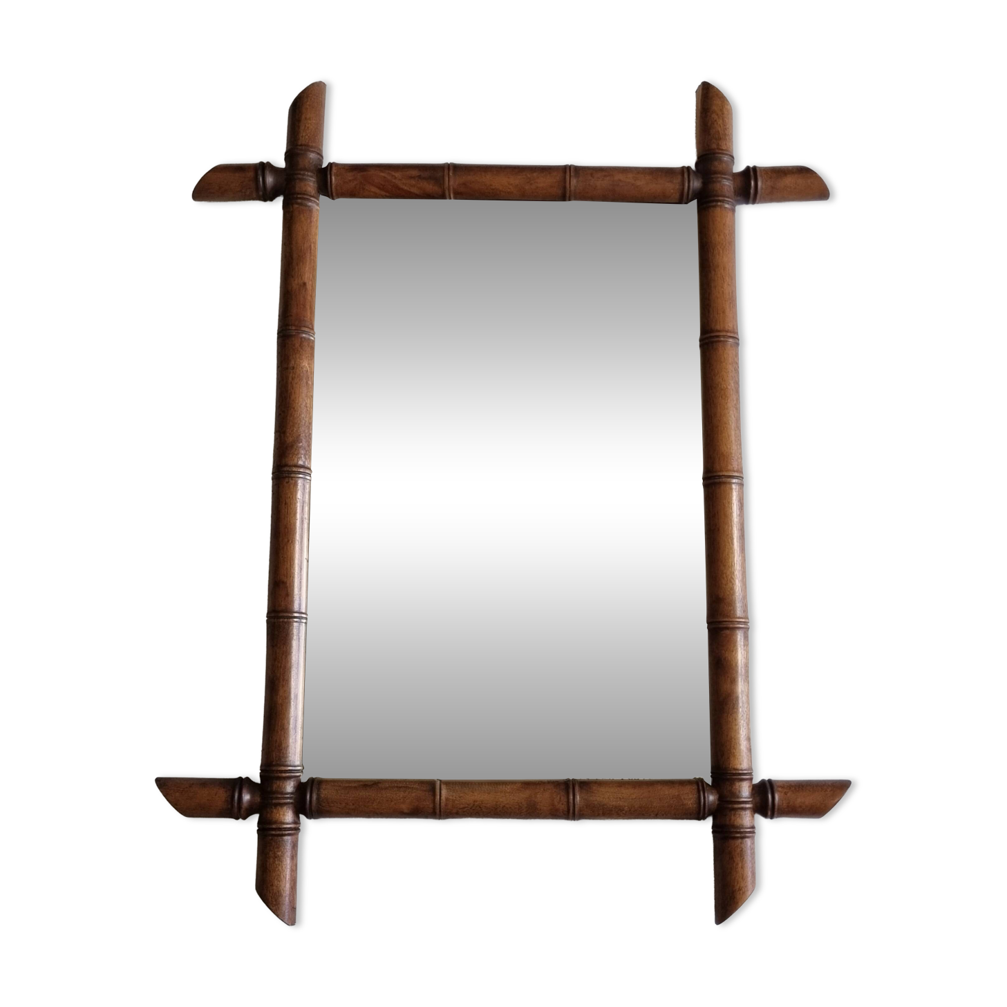 Miroir mural Napoléon III en bois tourné façon bambou XIXe siècle, 49x65 cm