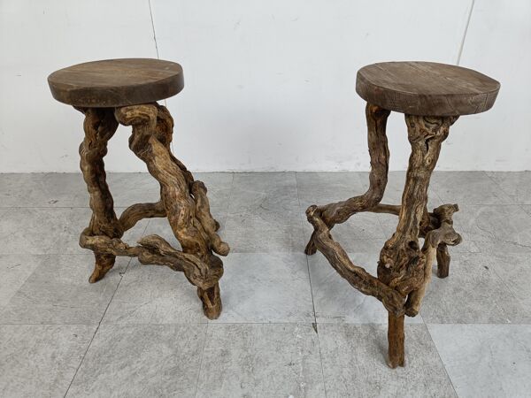 Bar à branches en bois de vigne vintage, années 1950