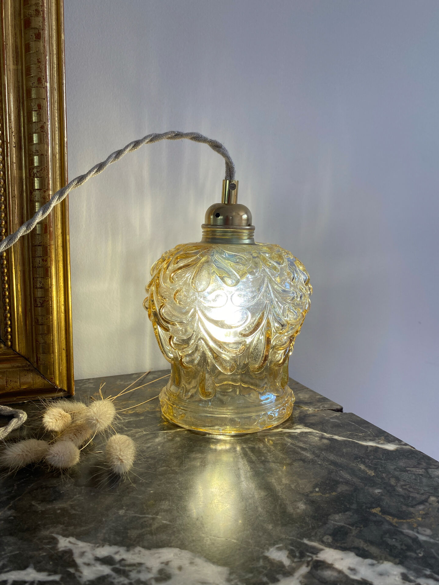 Vintage amber glass globe lamp