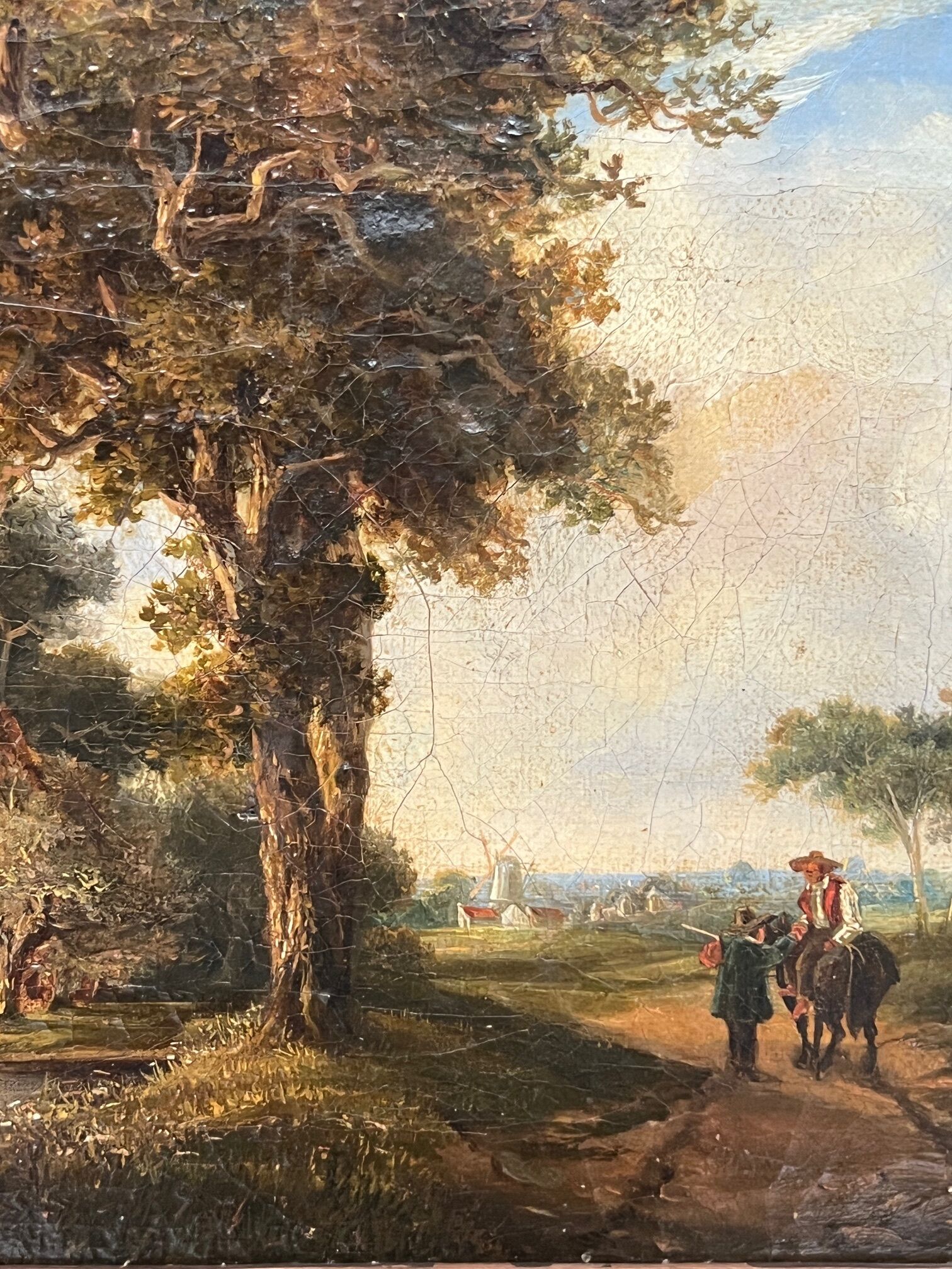 Old painting "The Mill". Oil on canvas.