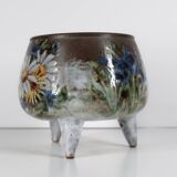 Tripod ceramic planter with floral design, signed Alexandre Kostanda, Vallauris