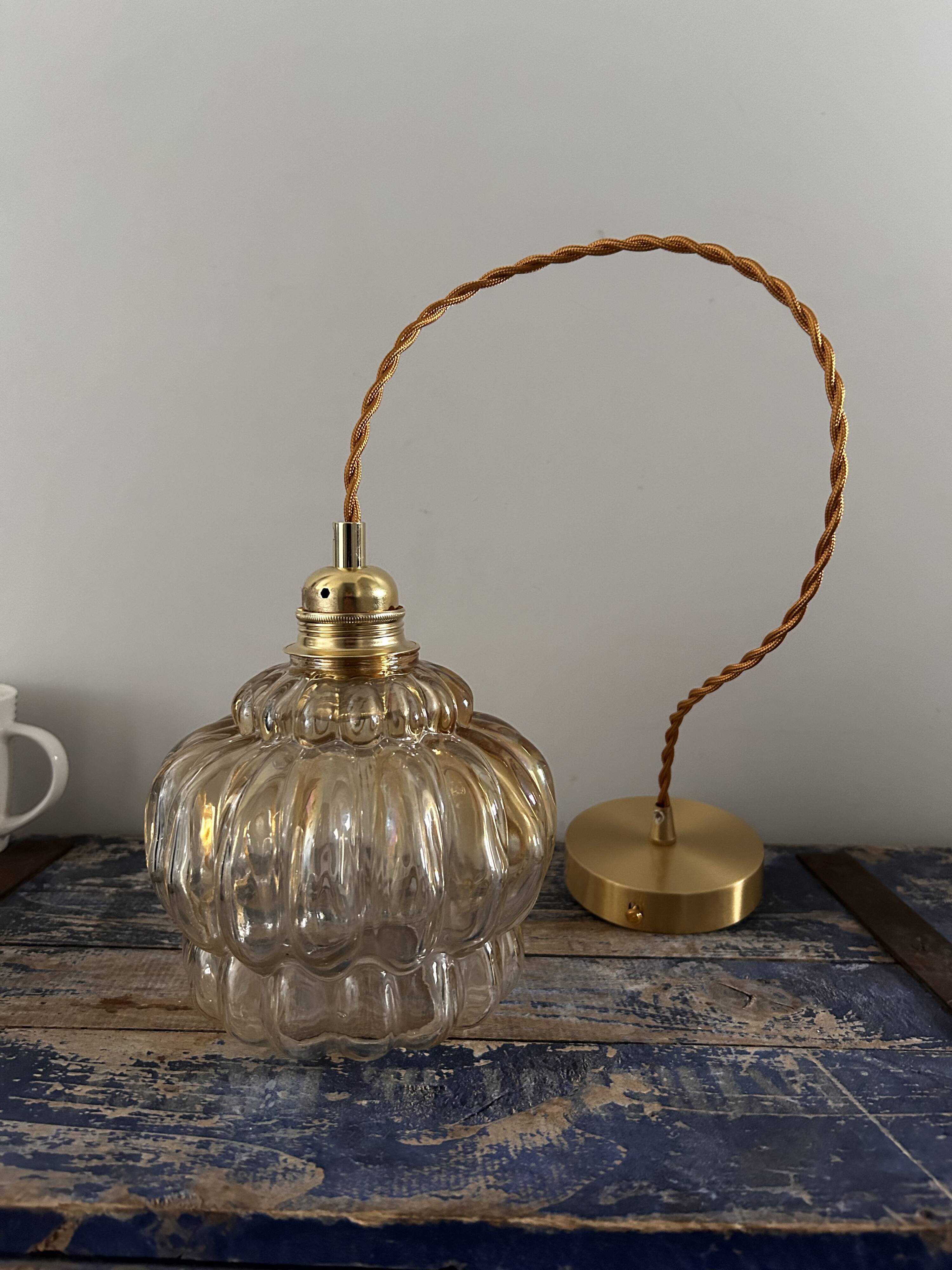 Vintage amber glass pendant light