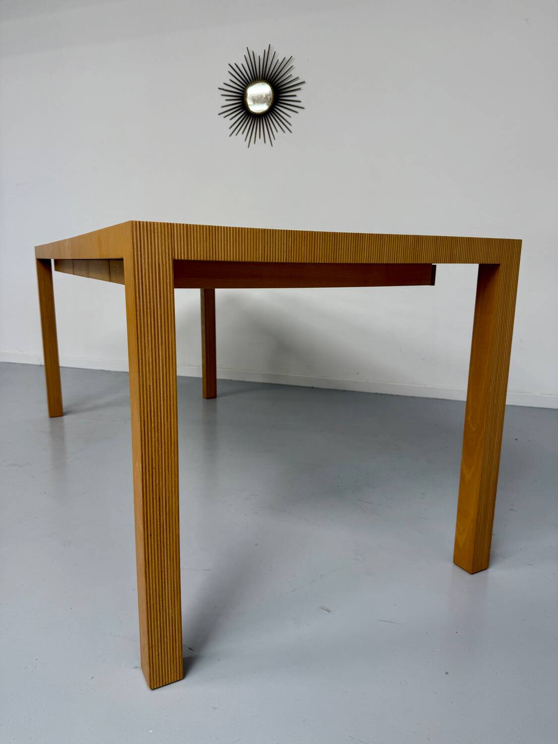 Post-modern striped wood table with drawers, design 80.