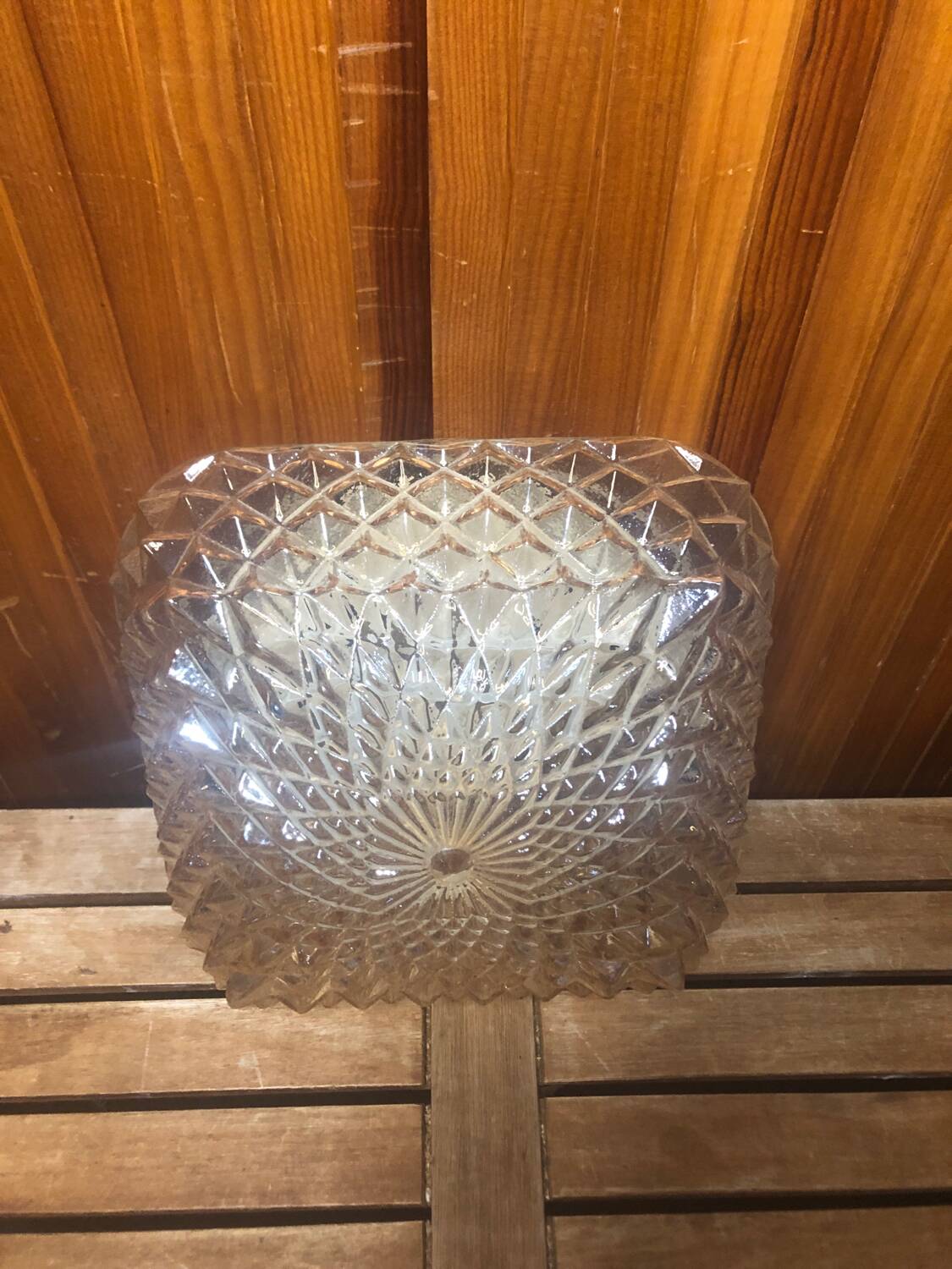 Old arlux pendant lamp gold molded glass + vintage black metal support