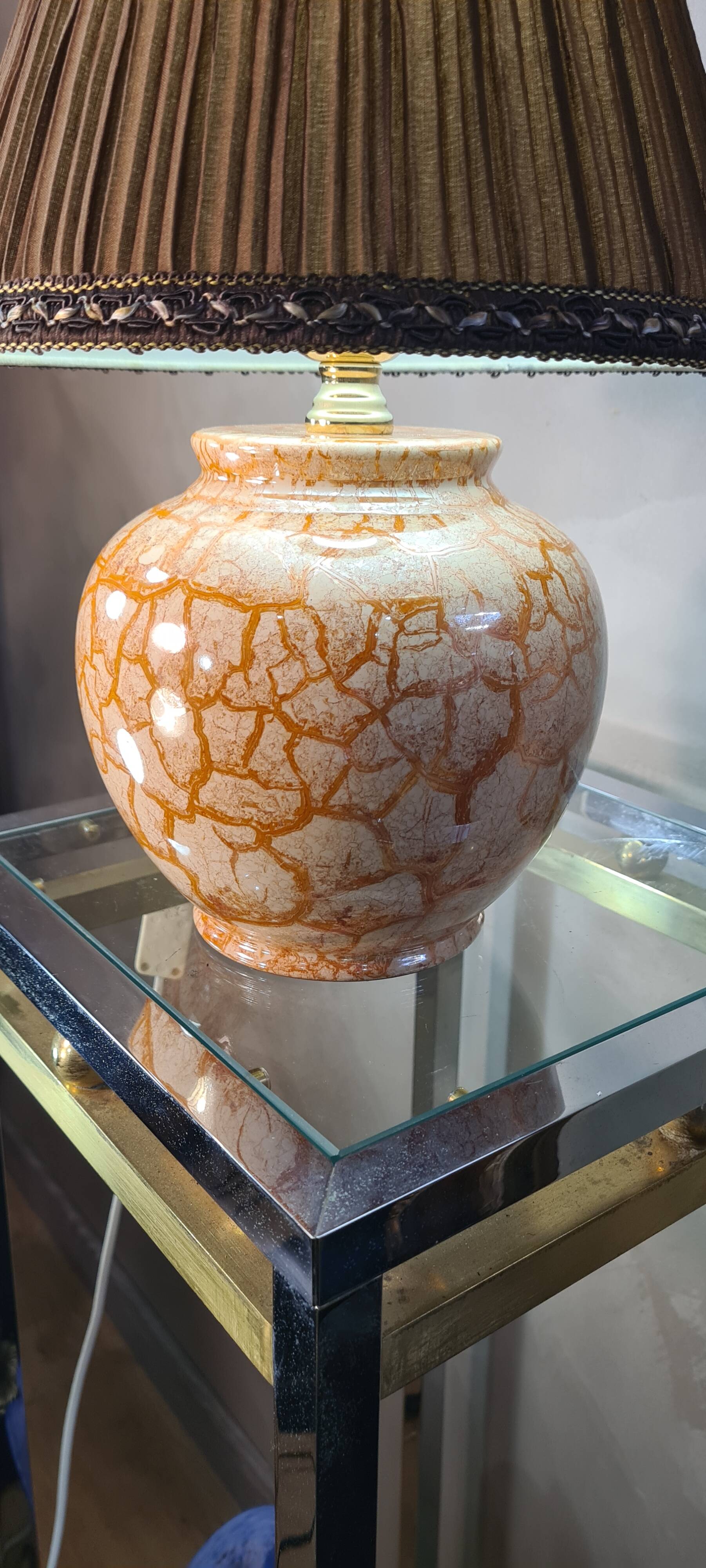 Crackle style ceramic lamp cream and varnished ocher 37x26