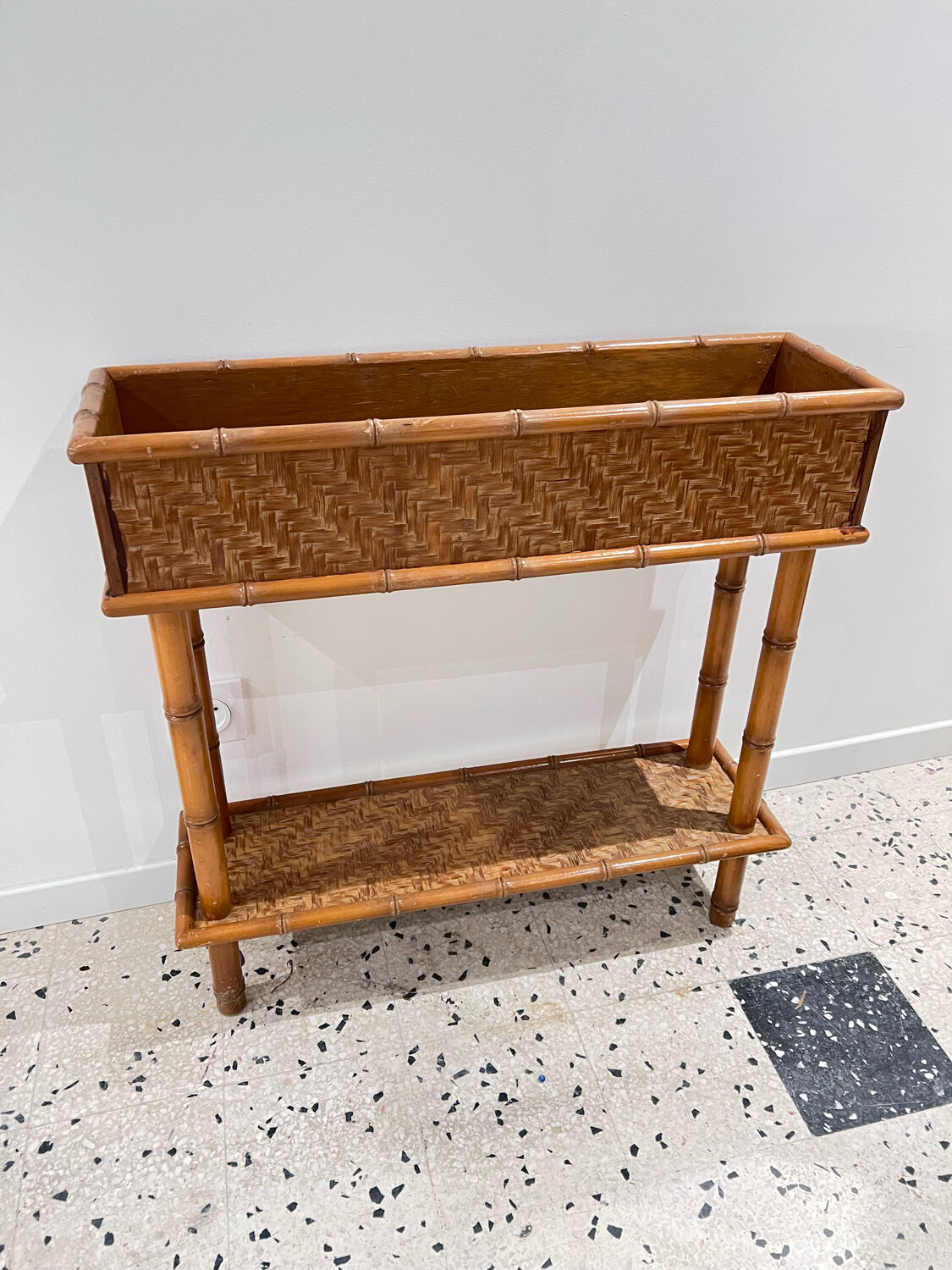 Vintage rattan planter