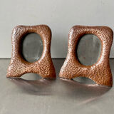 Pair of antique art nouveau copper metal photo frame  hammered copper
