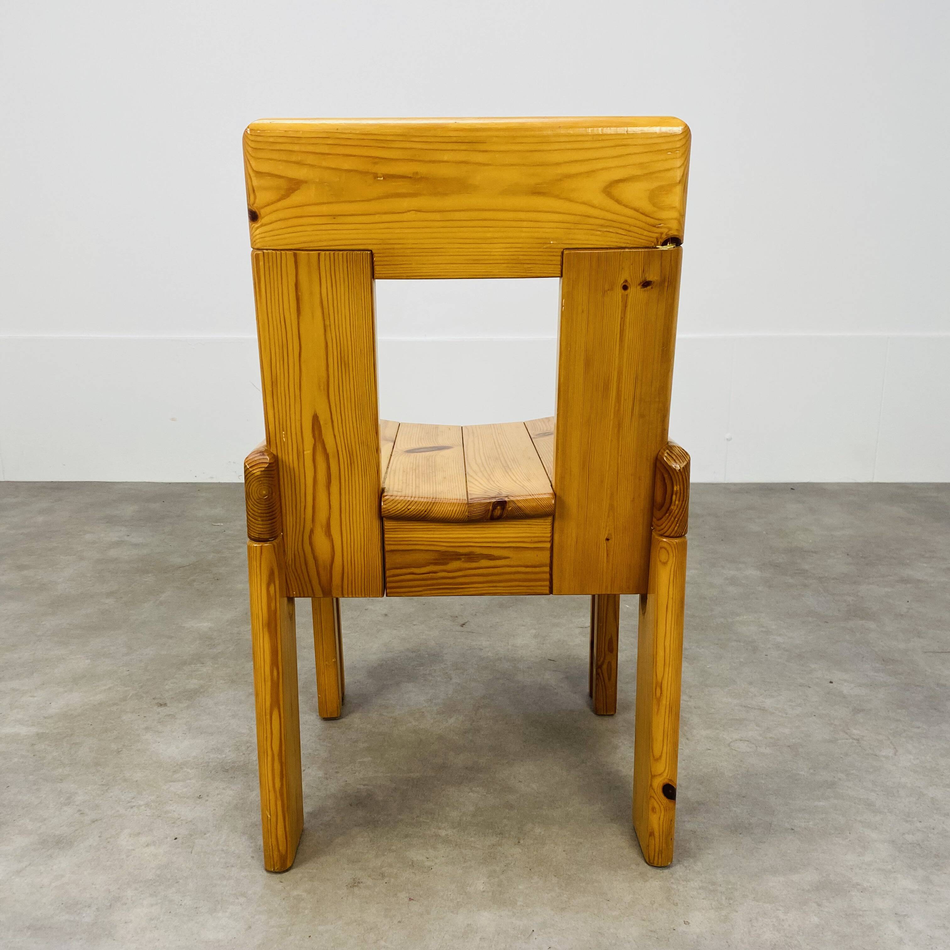 4 brutalist chairs by Silvio Coppola for Roche Bobois, solid pine