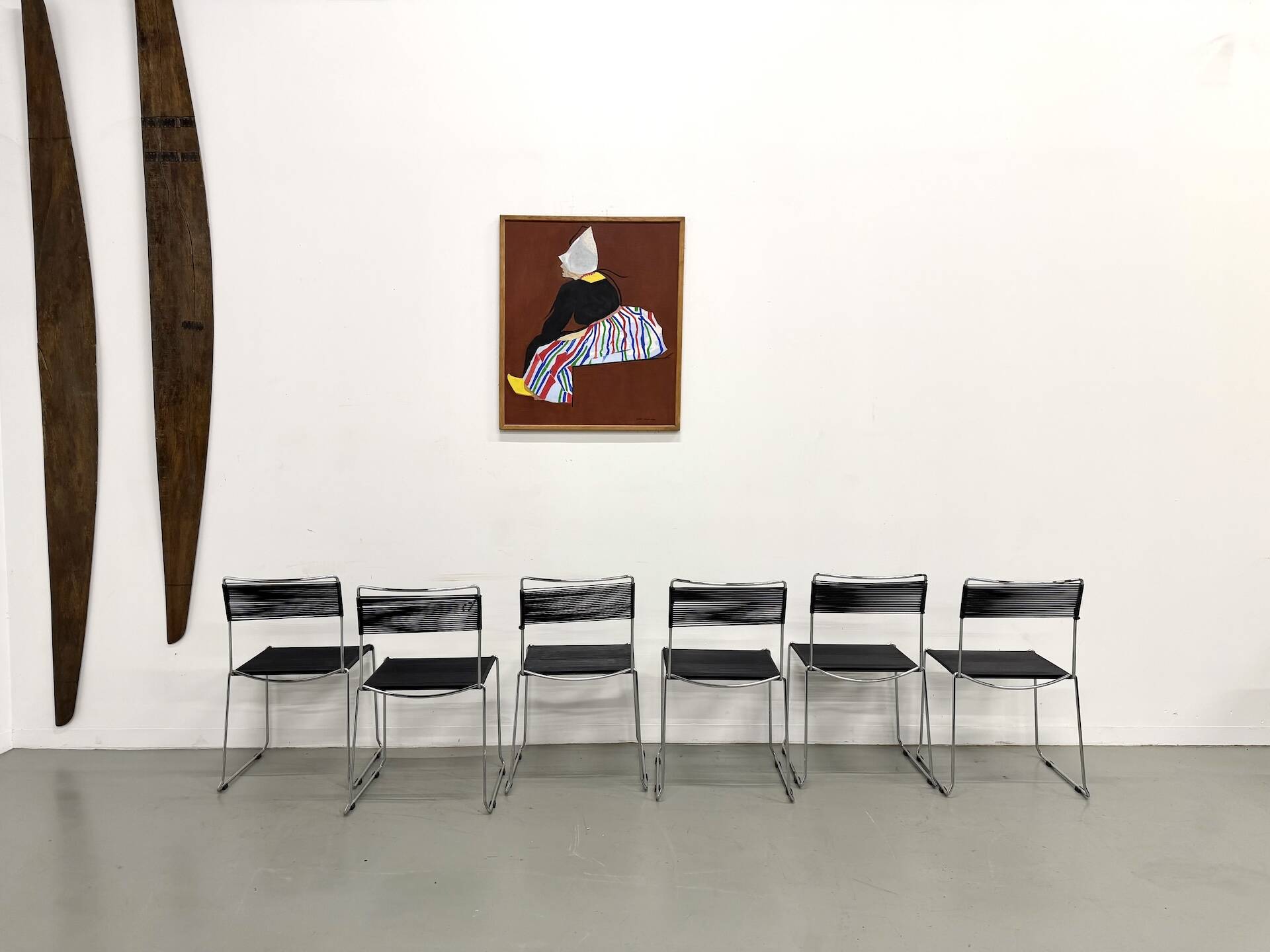 Set of 6 "Spaghetti" Chairs Italian Design 80s – Black & Chrome