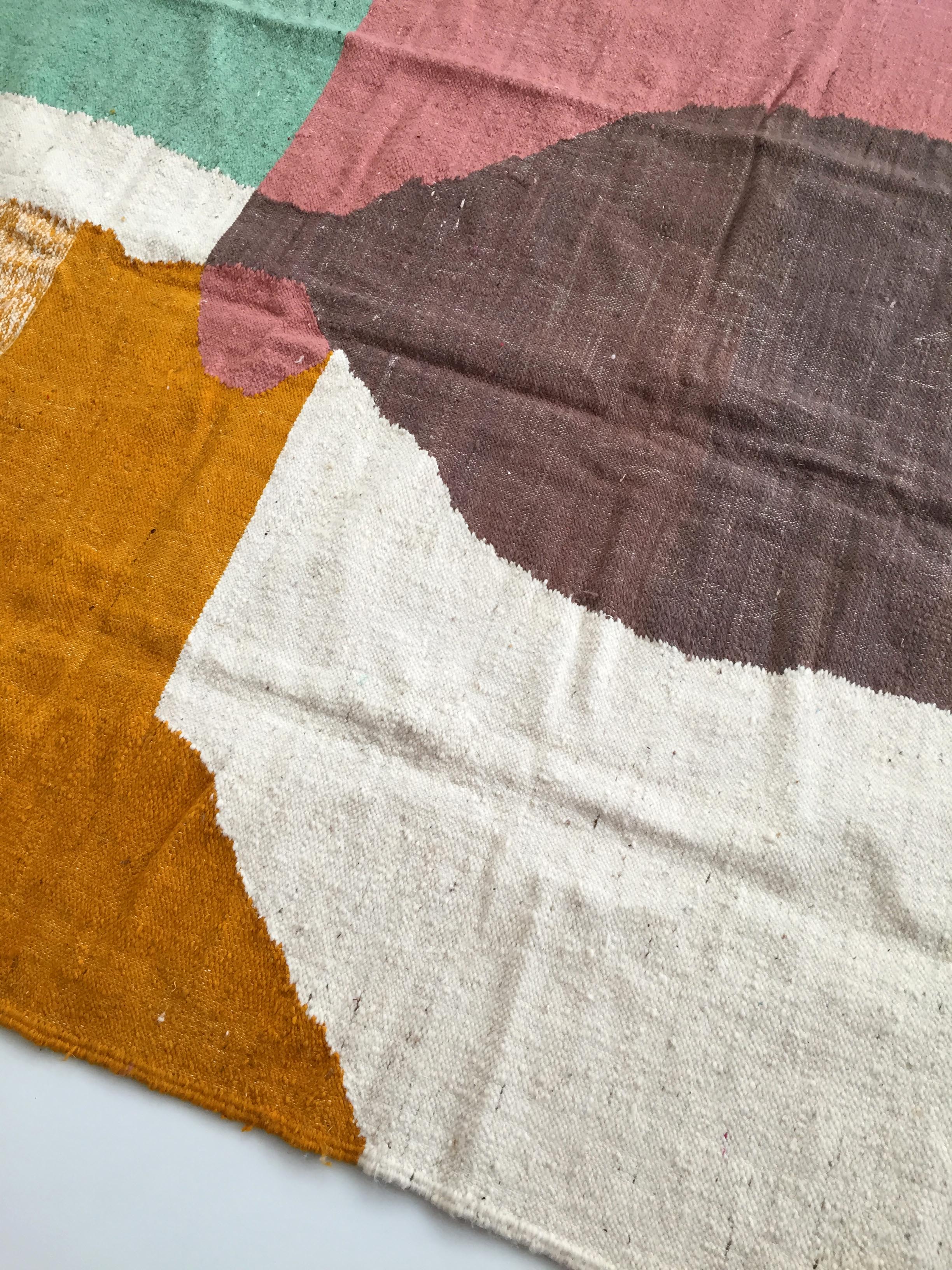 Moroccan Berber Kilim carpet ecru with colorful flats 284x184cm