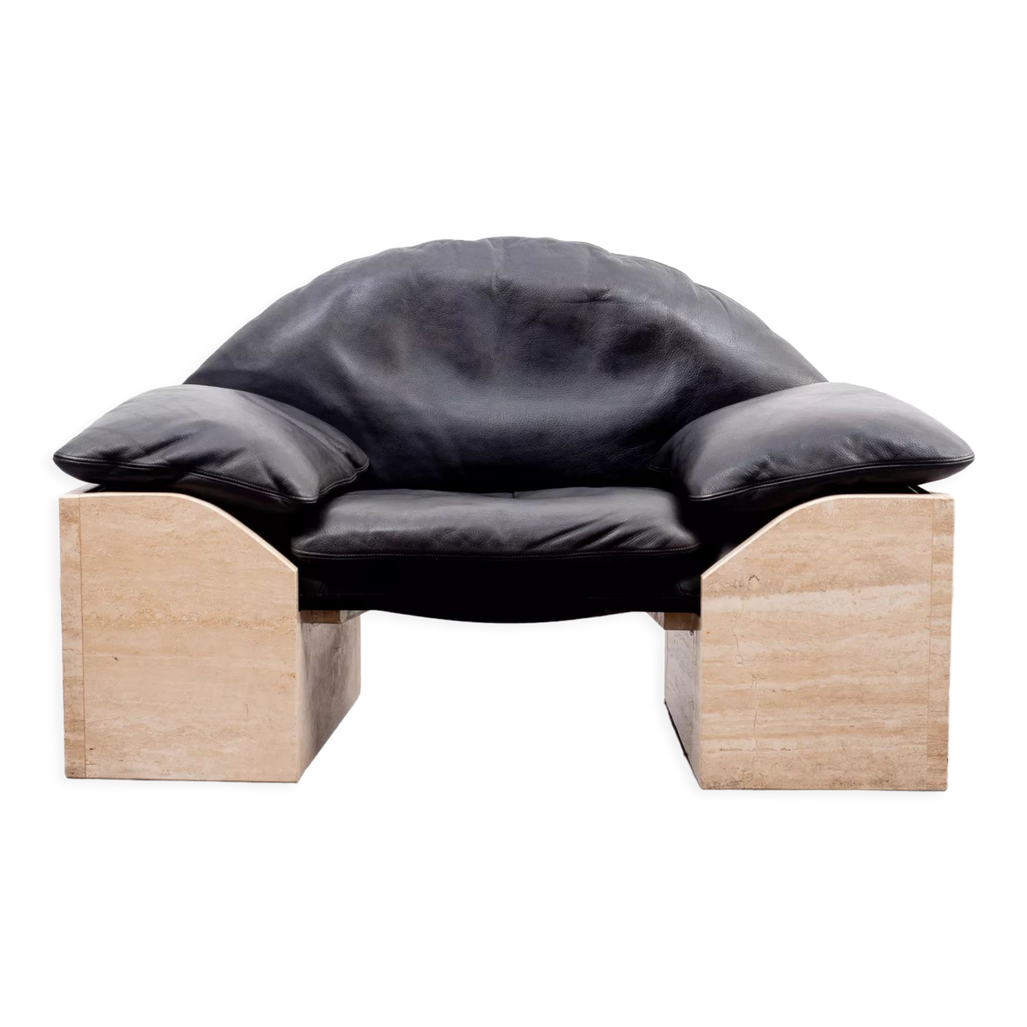 Vintage armchair, leather and travertine