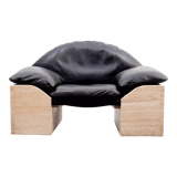 Vintage armchair, leather and travertine