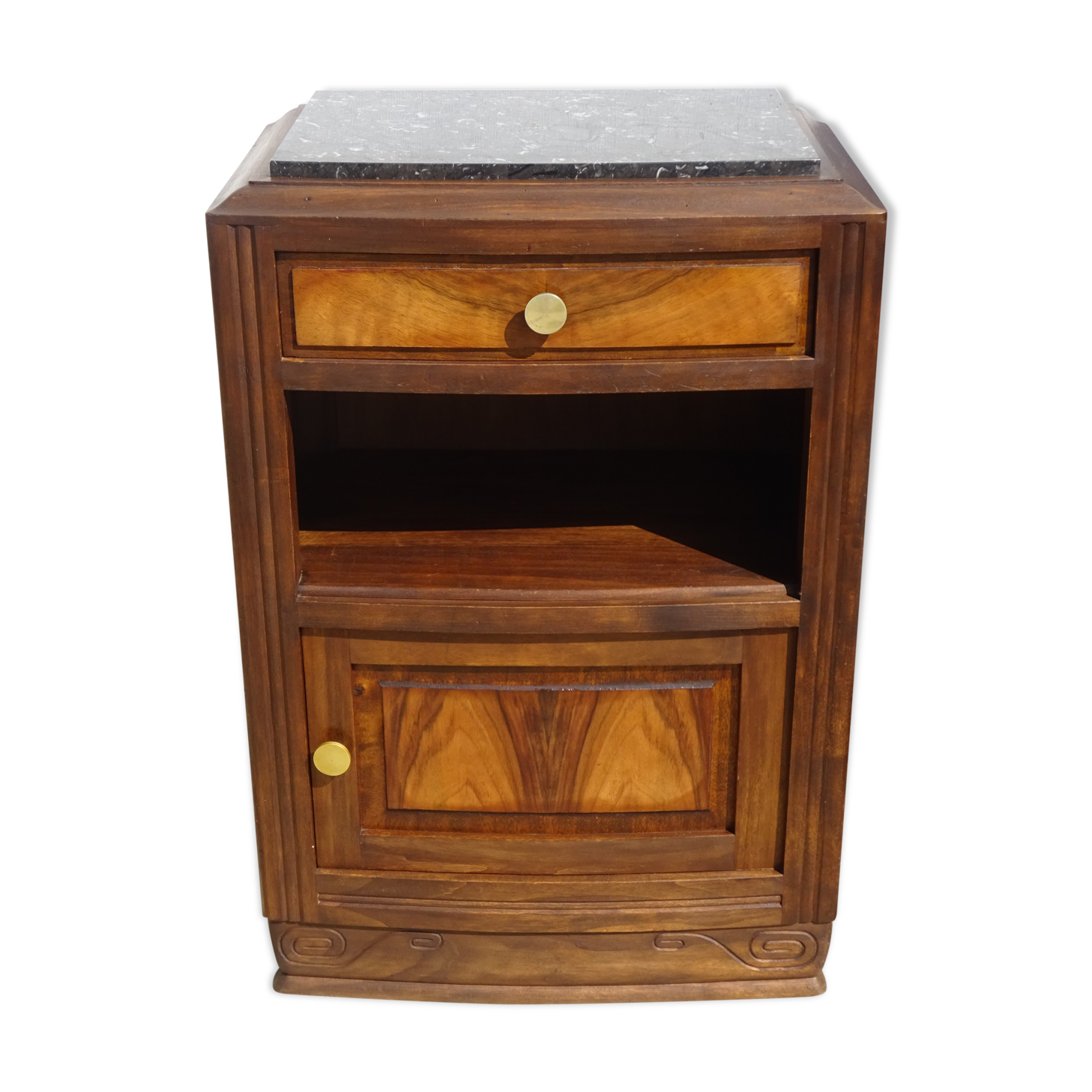 Chevet Art déco en noyer massif et ronce de noyer, 1930's